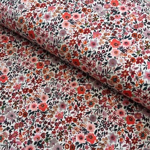Jerseystof aquarelbloemen rode bloemen katoenen jersey