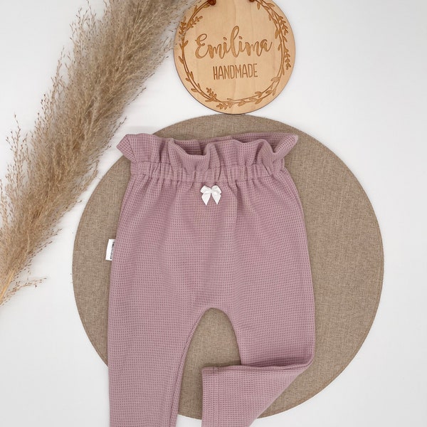 Paperbag Hose Paperbagpants Waffeljersey Uni Baby Kleinkind Mädchen