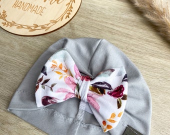 Turban turban hat with bow floral gray