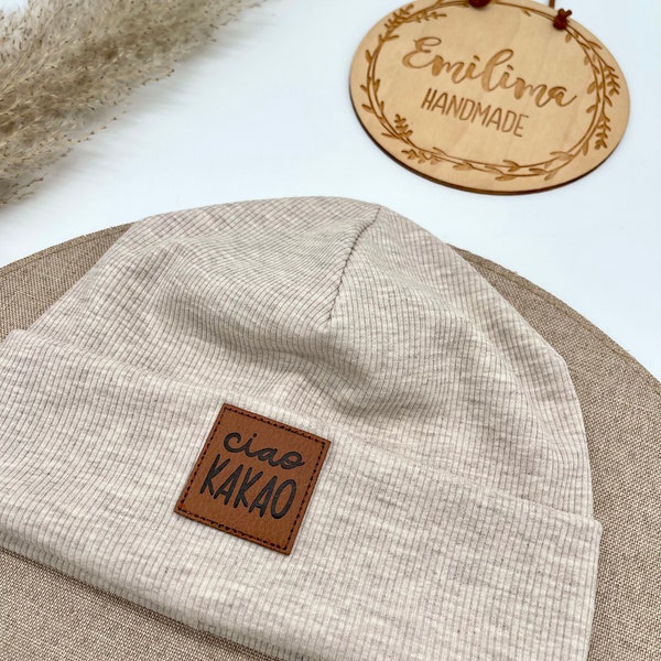 Hipster Beanie Beaniemütze beige meliert Patch Rib Jersey Rippenjersey Baby Kleinkind