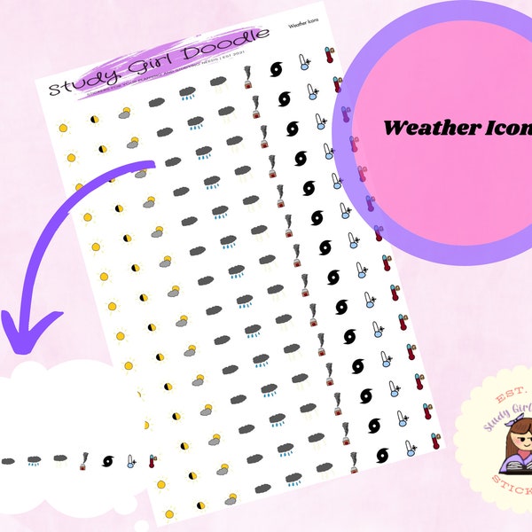 Weather Icons Stickers Sunny, Cloudy, Rain, Thunderstorm, Tornado, Hurricane, Cold, and Hot