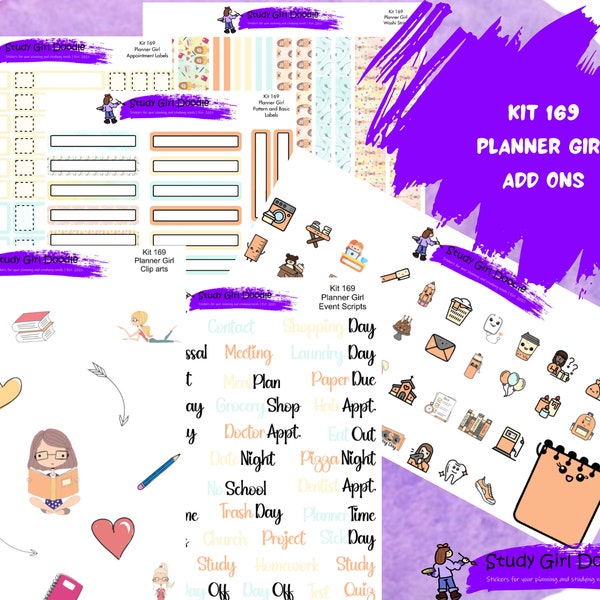 Kit 169 "Planner Girl" Essentials - Add Ons Sticker Sheets, Chic & Functional Kit 169 for Organized Planning, Perfect Girl Boss Gift