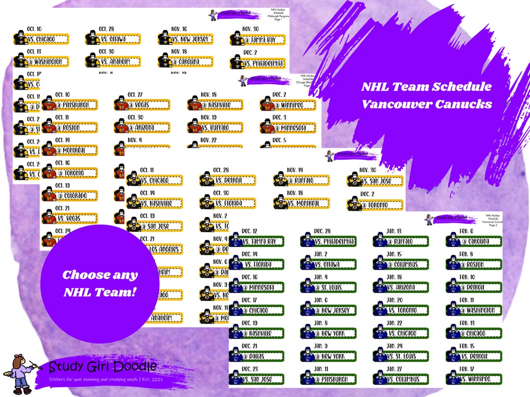 NHL Hockey Schedule Planner Stickers, Professional Hockey Games