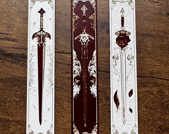 Ensemble de signets Fantasy Sword : marqueurs de page floraux rouges, blancs et dorés