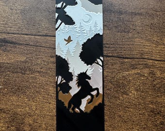 Marque-page licorne : scène de forêt couleur terre imprimée en 3D