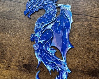 Marque-page wyverne en cristal : marqueur de page dragon violet et bleu glacier imprimé en 3D