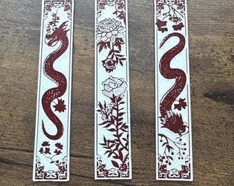 Ensemble de marque-pages dragon et fleur : Marqueurs de page fantaisie imprimés en 3D