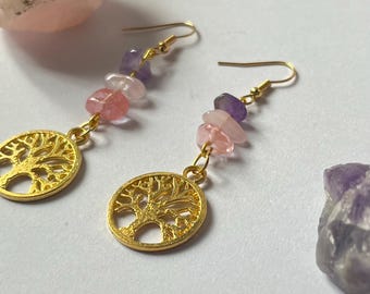 Tree of Life Crystal Dangle Earrings