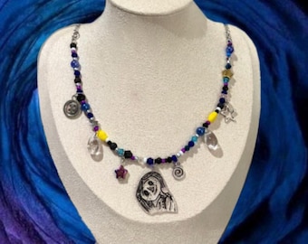 Button-Eyed Doll Necklace – Coraline Inspired Beaded jewellery with spiral and button details