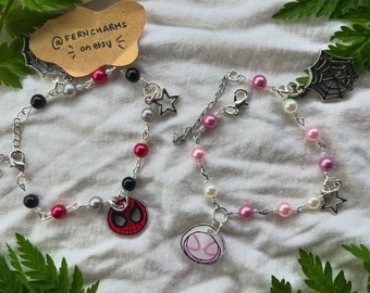 Spider Man and Spider Gwen themed charm bracelets