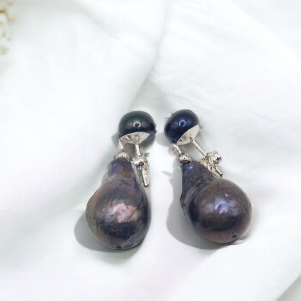 Pearl Drop Earrings | Baroque pearl earrings| black pearl earrings | simple earrings | pearl earrings | real pearl earrings Pearl Earring