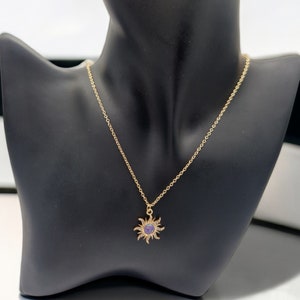 Opal Sun Necklace, Opal Necklace, Gold and Purple Sun Necklace, Fire opal, Purple Sun Purple Opal Pendant Necklace zdjęcie 3