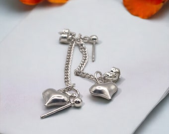 Pendientes de cadena de corazón de plata Pendientes de corazón de plata de plata Pendientes de robo de gota Pendientes en forma de calor Pendientes de corazón de amor Pendiente colgante de plata