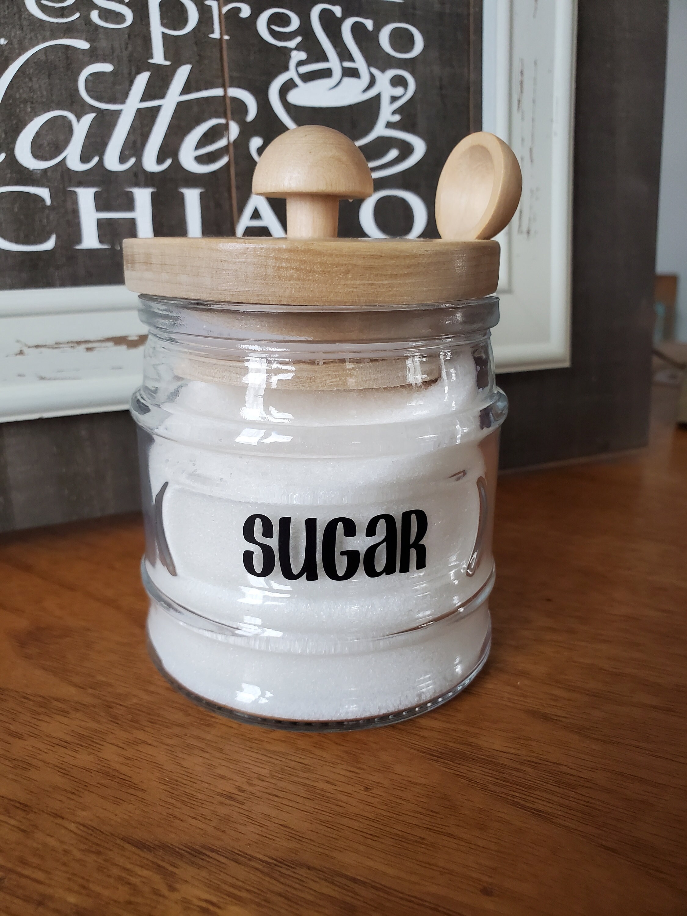 Sugar Jar With Wooden Spoon Etsy