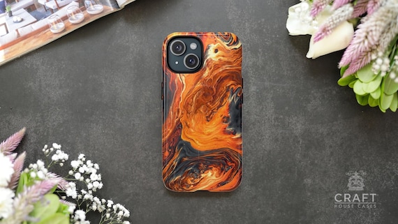 Orange Marble iPhone Case | MagSafe Dual-Layer Protective Cover iPhone 17 Pro Max