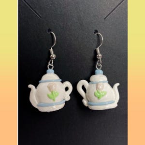 Teapot Dangle Earrings Polymer Clay Tea Jewelry, Miniature Teapot