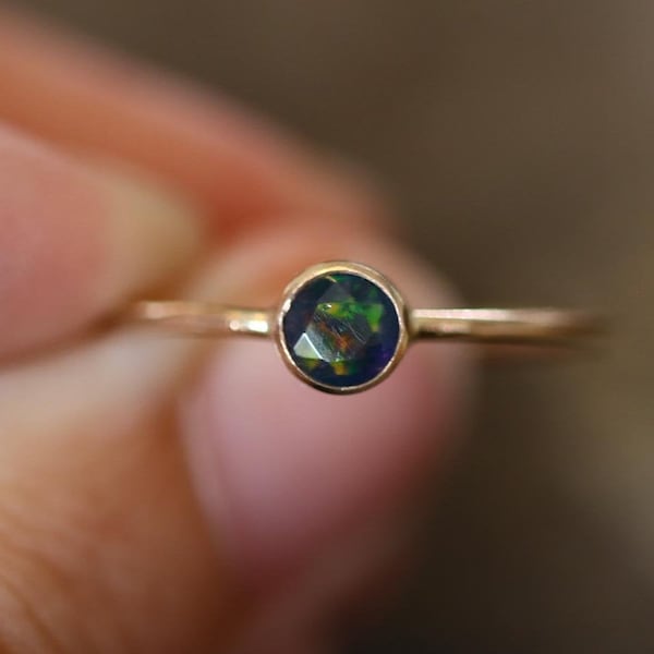 Black Opal, Moissanite, Aquamarine, Tanzanite Birthstone Ring 14ct Gold Filled, 925 Sterling Silver. Solitaire. Size Made to Order. Birthday