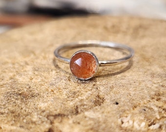 Rosecut Sunstone Solitaire 925 Sterling Silver Ring Various Size Natural Gemstone. Handmade