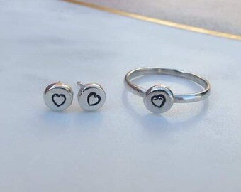 Orecchini A Cuore In Argento Sterling 925 Riciclati Fatti A Mano, Borchie 6mm. Orecchino E Set Di Anelli Opzione. Idea Regalo Di Compleanno. Minimalista. Varie Dimensioni. - Italia - Foto 7