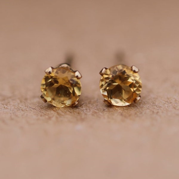 Natural Citrine Earrings. 14k Gold Filled or 925 Sterling Silver Stud 4mm. Wedding, November Birthstone Birthday. Gemstone