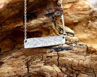 925 Sterling Silver Bar Slider Necklace. Handmade. Hammered. Bridesmaid, Gift For Her, Him