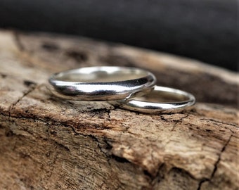 Wedding Rings Set Handmade D Shape 925 Sterling Silver 9ct Gold Band Size made to Order Unisex His, Hers. Couples rings. Matching