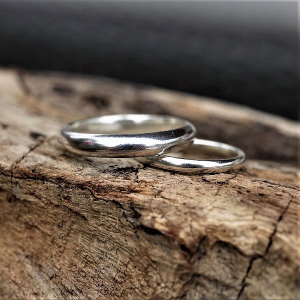 Wedding Rings Set Handmade D Shape 925 Sterling Silver 9ct Gold Band Size made to Order Unisex His, Hers. Couples rings. Matching