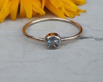 Aquamarine Solitaire Ring. Birthstone. Engagement. 14ct Gold Filled. Silver. Dainty Minimalist Solitaire. Size Made to Order. Birthday Gift