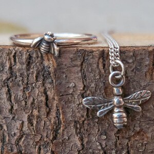 Bee Jewellery Set. Bumble Bee Ring and Necklace. Handmade, 925 Sterling Silver. Size Made to Order. Gift set. Dainty Cute. Bee Kind Be kind