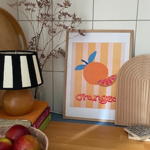 Affiche en téléchargement numérique Oranges imprimables avec fond de rayures