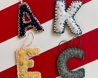 Initials * Felt pendant * personalized and pearl embroidered letters