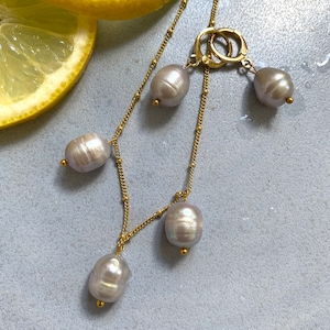 Gold-plated Pea Necklace Genuine Silver 925 Sterling * Freshwater Beads Drop Pendant * Layering Jewelry * Gold Necklace * Pearl Necklace * Made