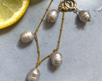 Gold-plated Pea Necklace Genuine Silver 925 Sterling * Freshwater Beads Drop Pendant * Layering Jewelry * Gold Necklace * Pearl Necklace * Made