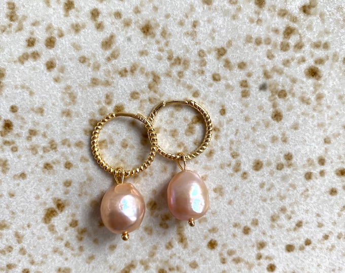 gold hoops pearl earrings