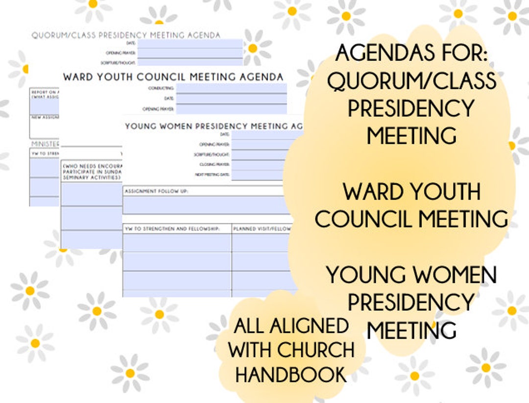 Youth YM/YW Presidency Meeting & Ward Youth Council Agendas Etsy