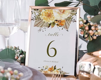 LemonCream Floral Table Number Card, Printable Wedding Table Number sign, Printable template