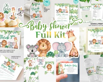 Kit completo per baby shower Safari, pacchetto baby shower, invito con animali Safari, accessori per baby shower, bomboniere per baby shower