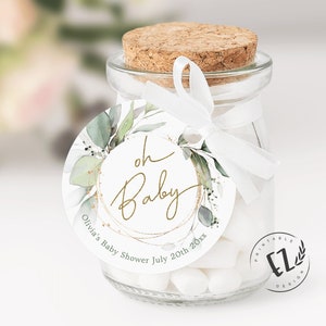 Oh baby shower Favor Tags, Greenery Eucalyptus Gift Tags, editable baby shower, Printable Template