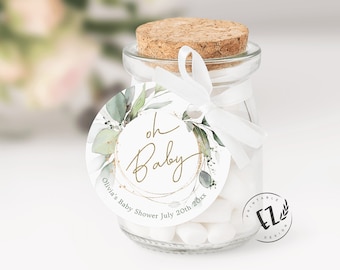 Oh baby shower Favor Tags, Greenery Eucalyptus Gift Tags, editable baby shower, Printable Template