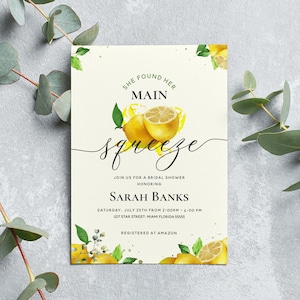 Lemon Bridal Shower Invitation, She Found Her Main Squeeze Invitation, Printable Template
