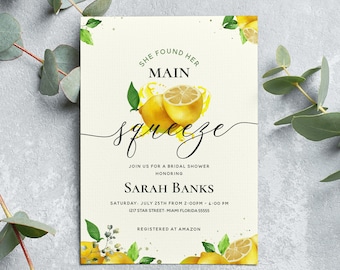 Lemon Bridal Shower Invitation, She Found Her Main Squeeze Invitation, Printable Template