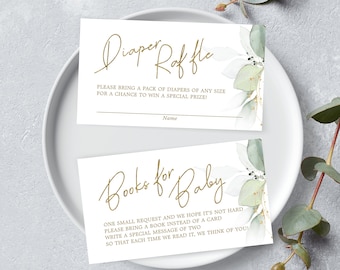 Oh Baby Shower Daiper Raffle and Books for Baby Enclosure Cards, baby shower Printable Insert Card Ticket, editable template