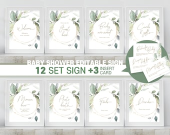Oh Baby Eucalyptus Baby Shower Sign Bundle, Greenery Editable Baby Shower Game Sign, Printable Sign Template