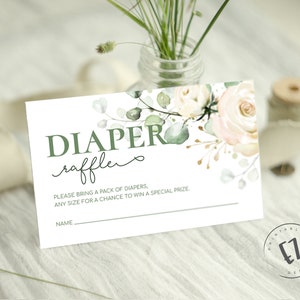 Carte de tombola de couches de verdure, billet de baby shower, modèle modifiable