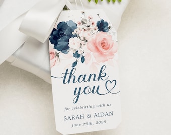 Navy Blue and Blush Pink Gift Tags, Editable Thank you Favor Tags, Printable Template