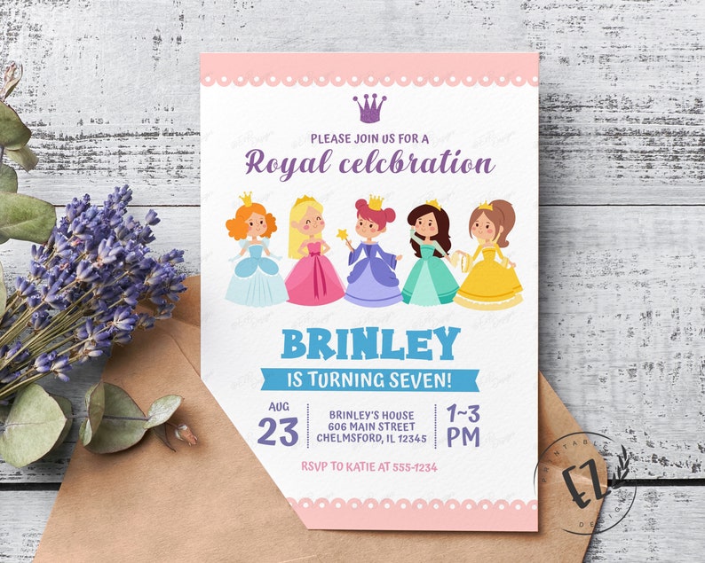 Princess Birthday Invitation, Royal Invitation, editable template image 1