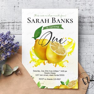 Lemon Birthday Invitation, Yellow Lemon Party, editable template
