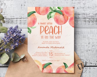 Sweet Little Peach baby shower Invitation, Sweet as a Peach baby shower, editable template