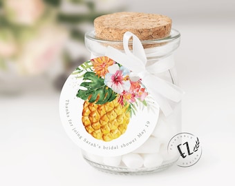 Pineapple Floral favor tags, Gift tags, editable tags, Printable Template