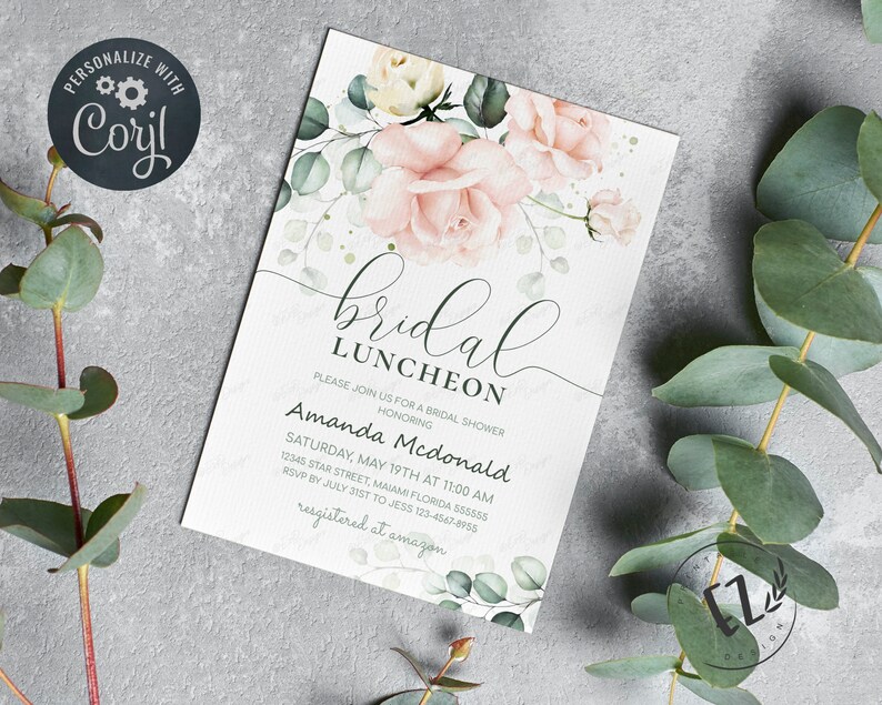 Blush Pink Bridal Shower Invitation Floral Invitation Etsy